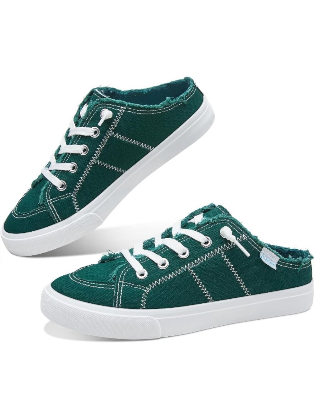 🆕Women's Dark Green Canvas Mules Memory Foam Clipper Sneakers Comfortable